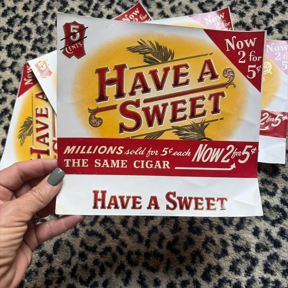 Lot 5 Lg Have a Sweet 5 cent Cigar Box Label Unused 1940-50s Tobacco Advertising